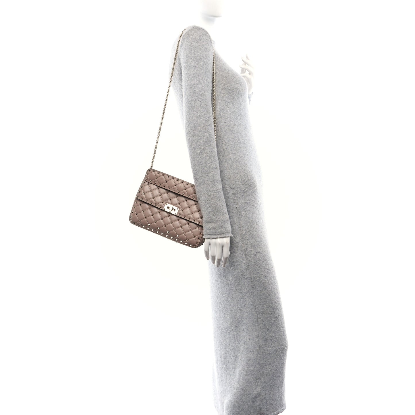 Lambskin Medium Rockstud Spike Shoulder Bag Poudre
