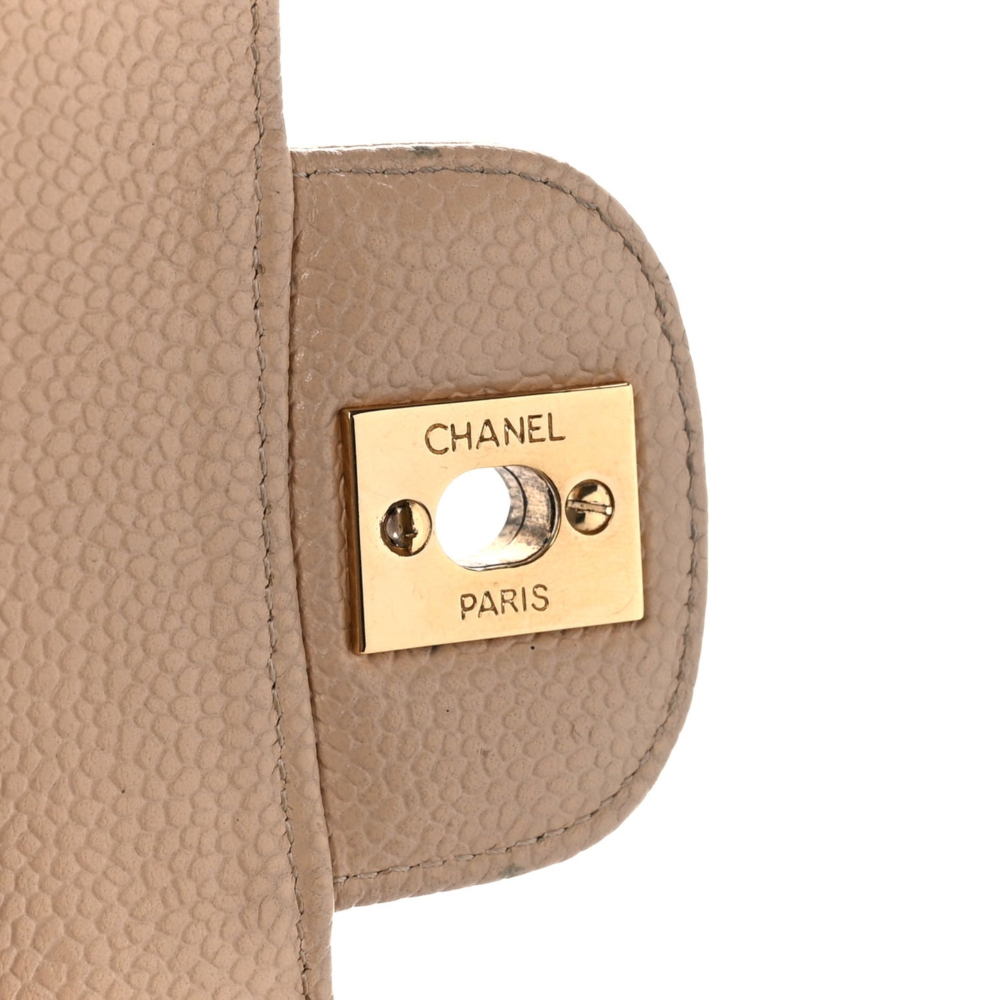 Caviar Quilted Medium Double Flap Beige