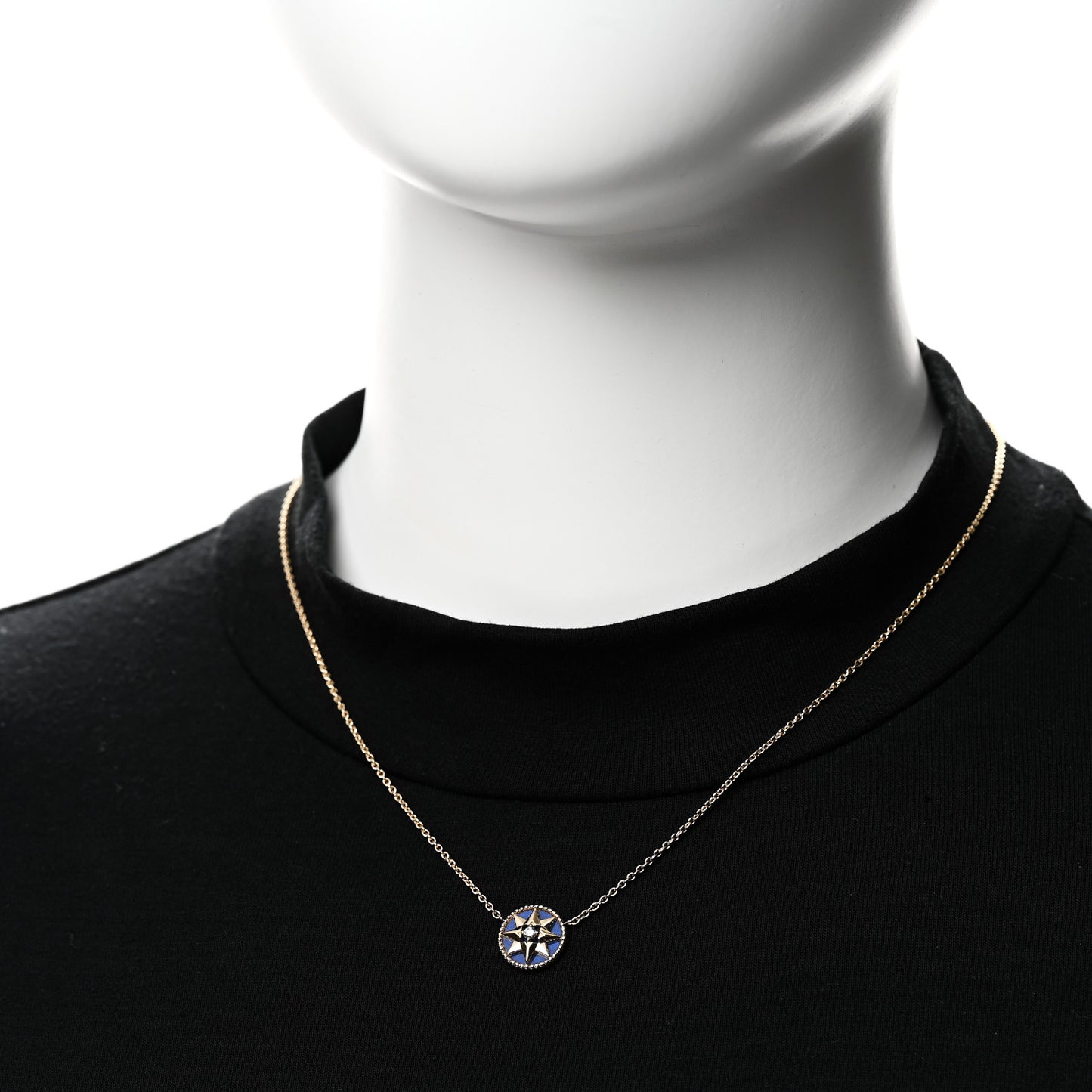 18K Yellow Gold Diamond Lapis Lazuli Rose Des Vents Necklace