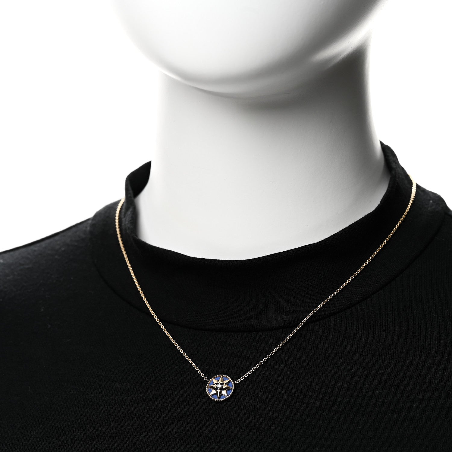 Christian Dior 18K Yellow Gold Diamond Lapis Lazuli Rose Des Vents Necklace 2 of 6