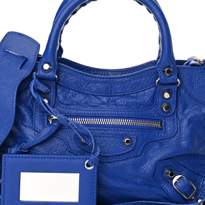 Balenciaga Agneau Classic Silver Hardware Mini City Logo Strap Bleu Electric Black 8 of 10