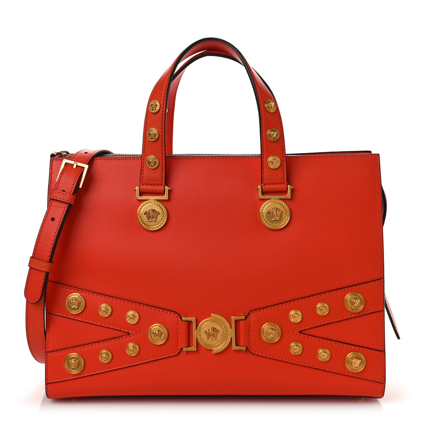 Calfskin Large Medusa Stud Tribute Tote Orange