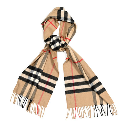 Burberry Cashmere Giant Check Fringe Scarf Archive Beige 1 of 4