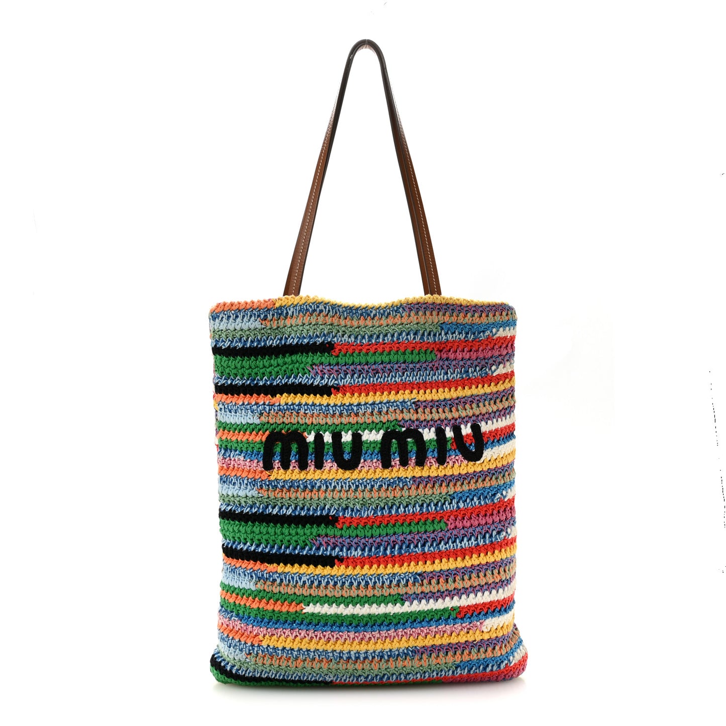 Cotton Crochet Stripe Vertical Tote Bag Multicolor