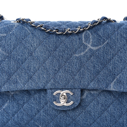 Chanel Denim Quilted CC Print Jumbo Single Flap Blue 10 of 11