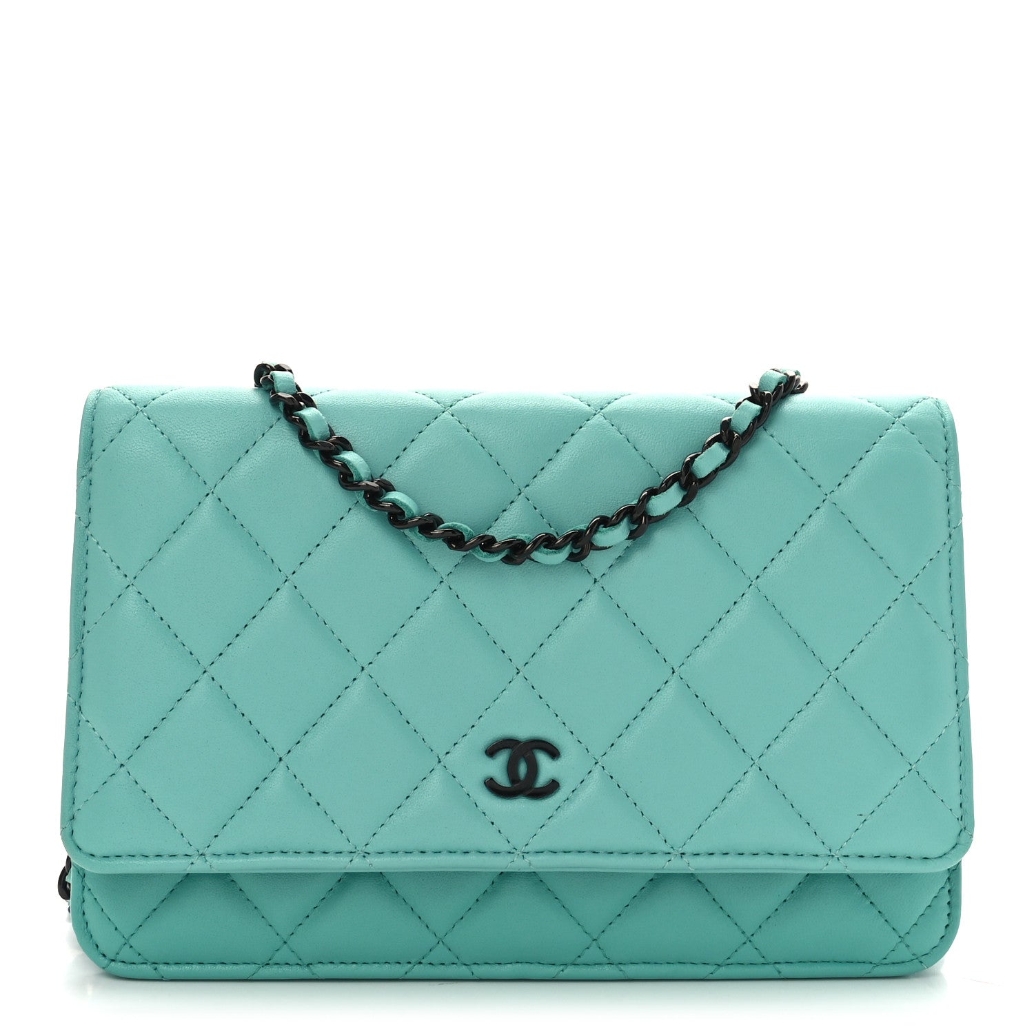 Chanel Lambskin Quilted Wallet On Chain WOC Turquoise 1 of 12
