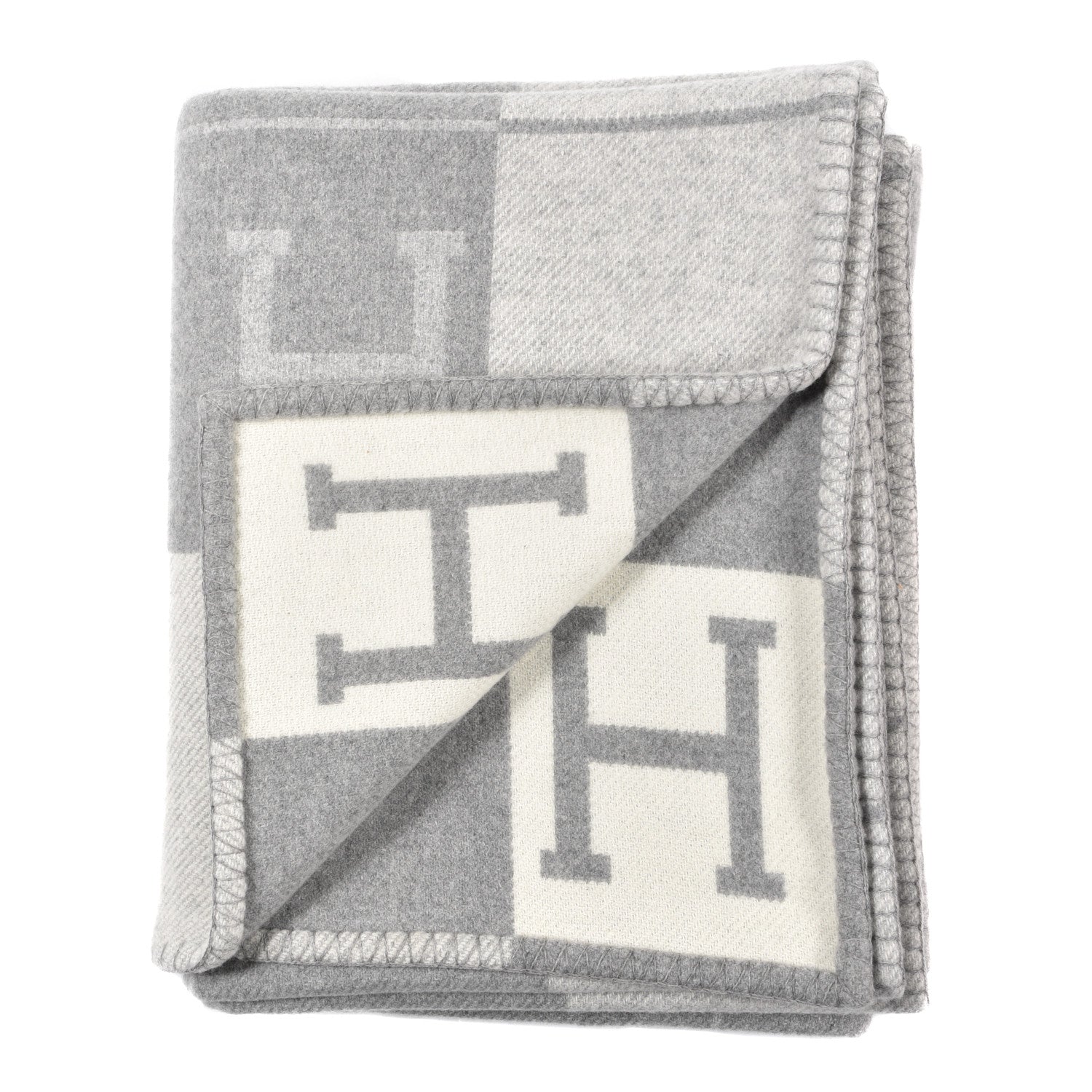 Hermes Wool Cashmere Avalon III Blanket Ecru Gris Clair 2 of 3