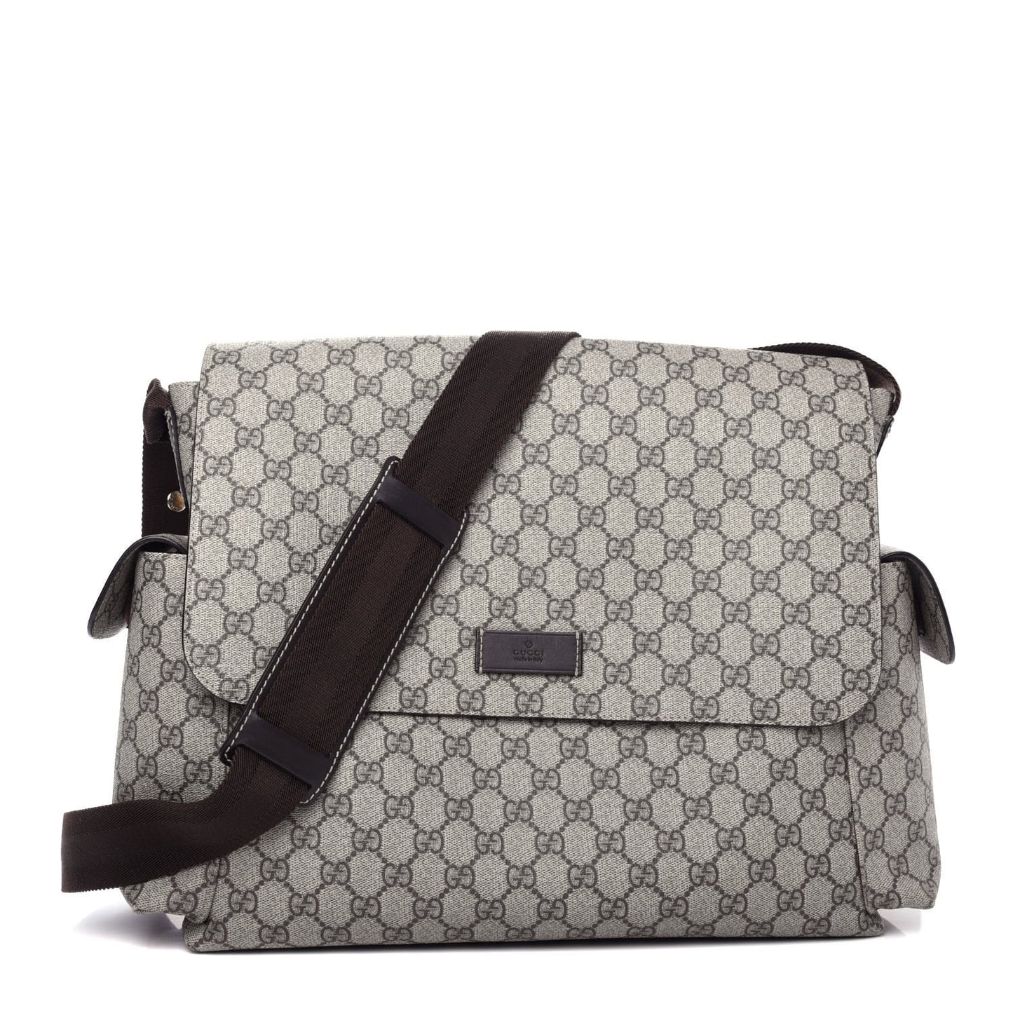 GG Supreme Monogram Selleria Calfskin Messenger Diaper Bag Beige Ebony Cocoa Dark Chocolate