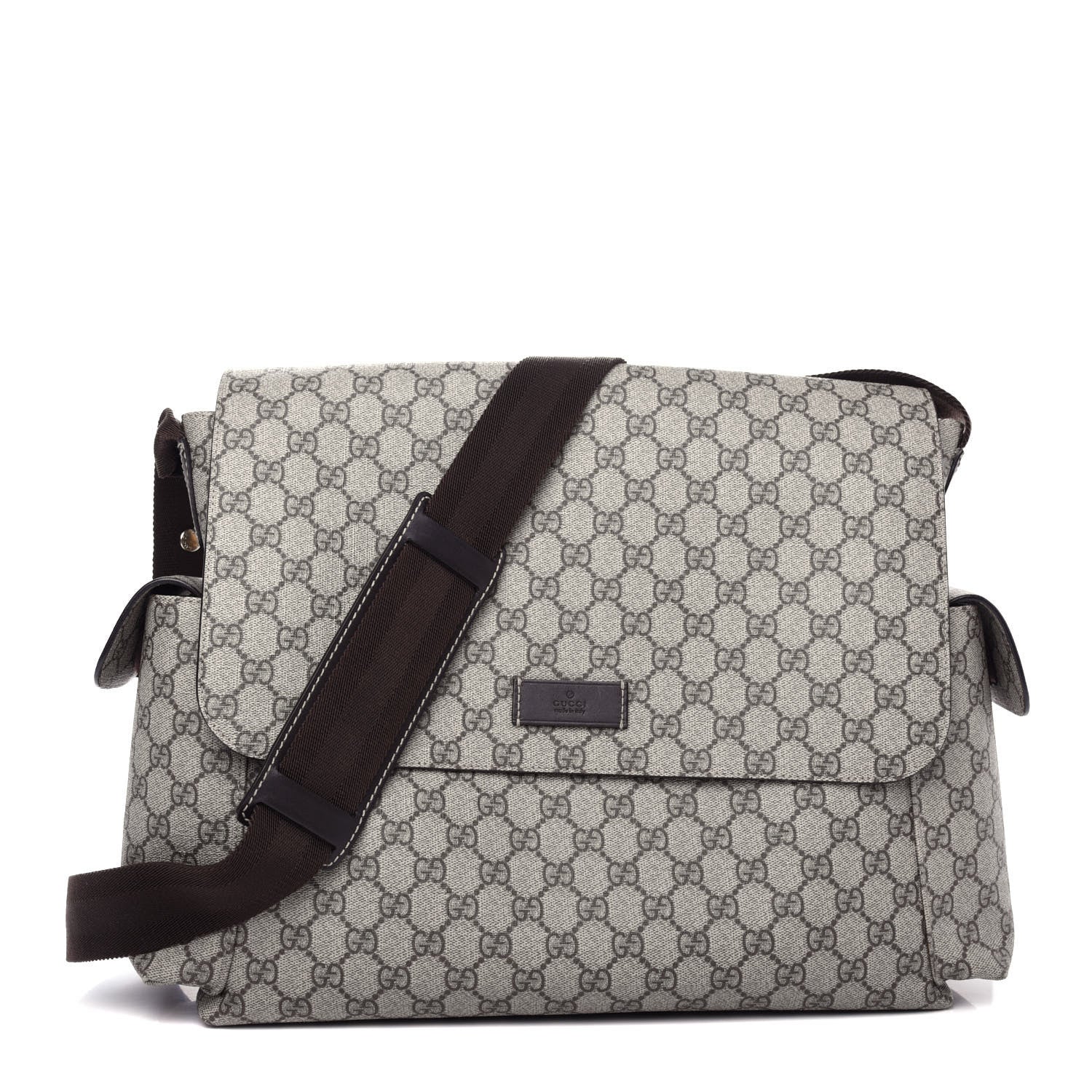 Gucci GG Supreme Monogram Selleria Calfskin Messenger Diaper Bag Beige Ebony Cocoa Dark Chocolate 1 of 10