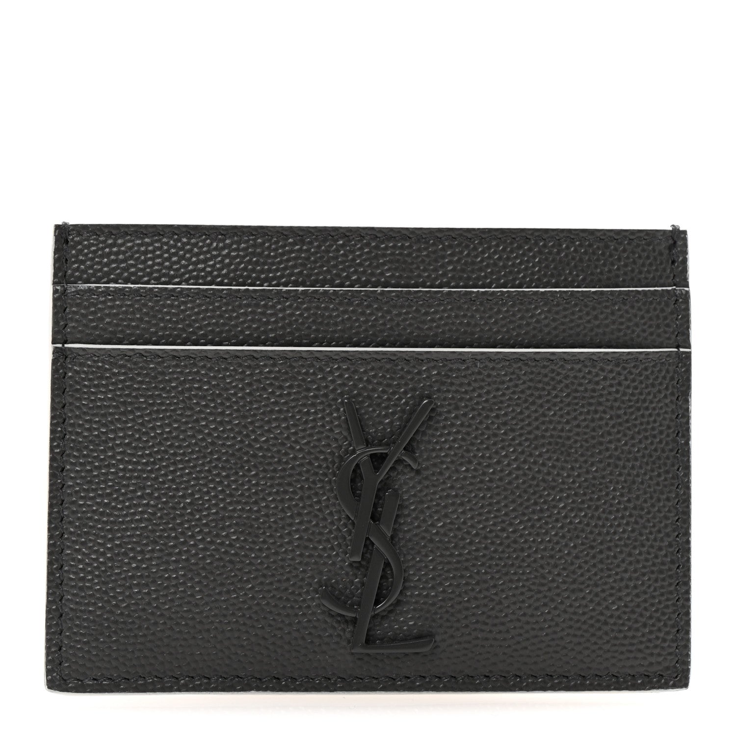 Saint Laurent Grain De Poudre Monogram Monochrome Credit Card Case Grey 1 of 8