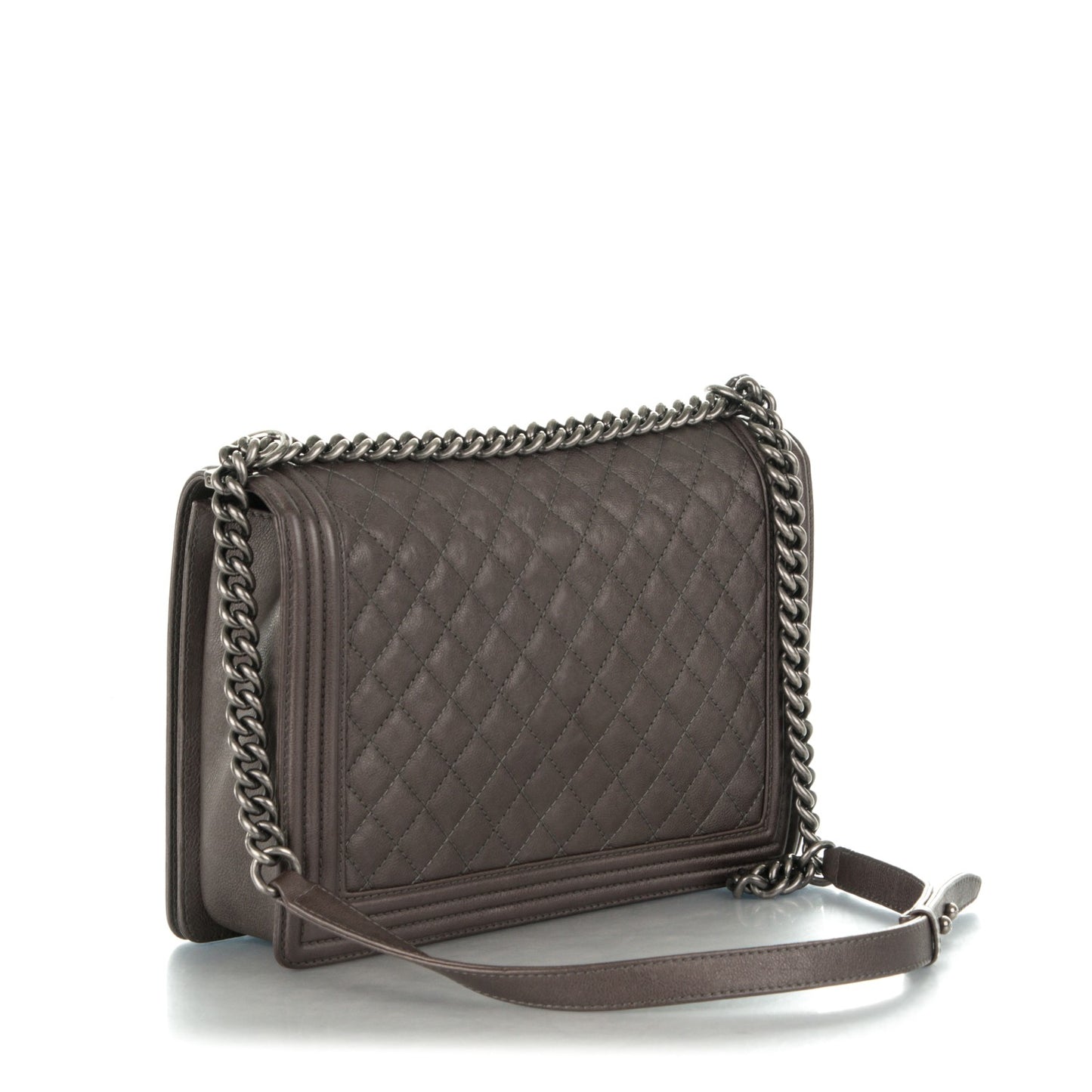 Calfskin Quilted Large Boy Flap Grey