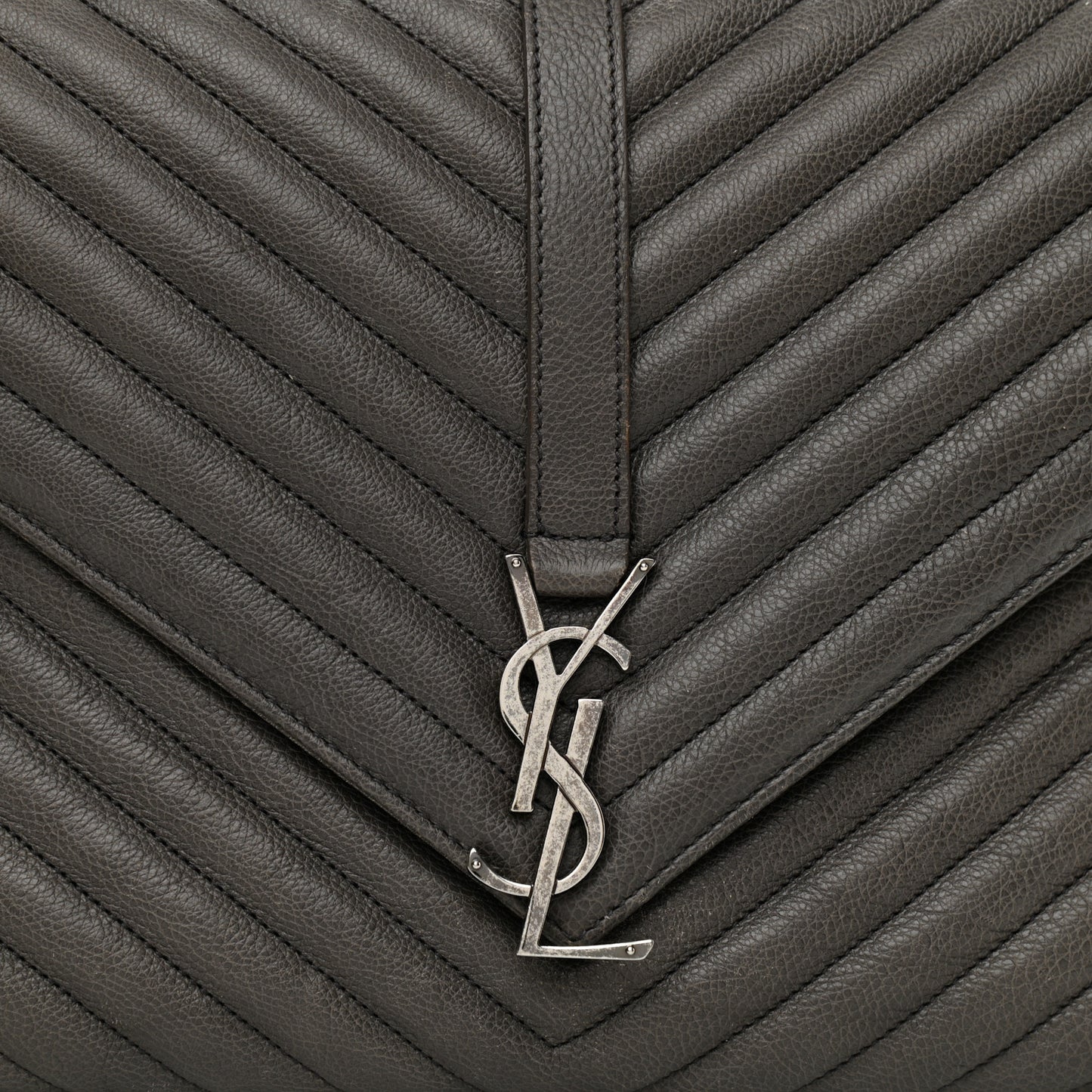 Sheepskin Matelasse Chevron Monogram Large College Satchel Dark Anthracite