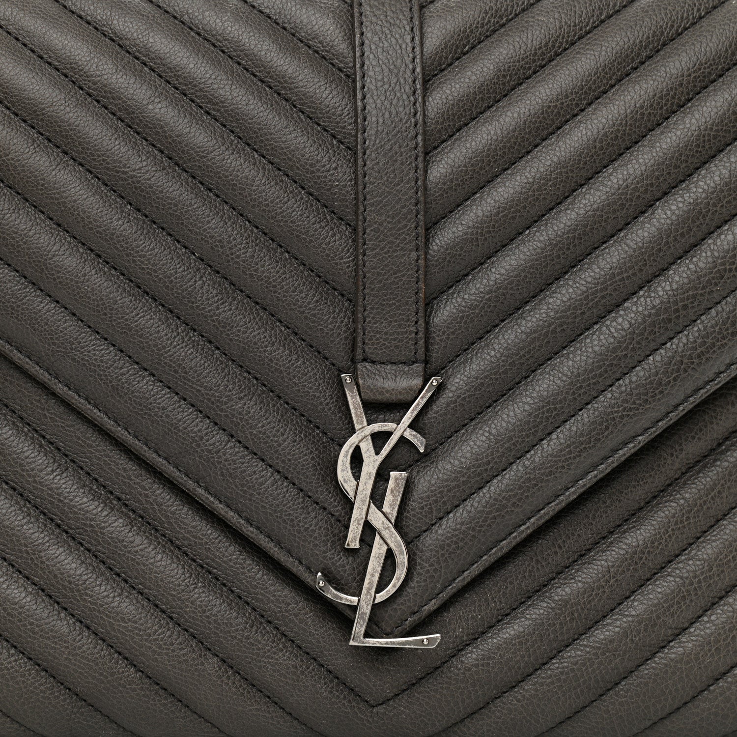 Saint Laurent Sheepskin Matelasse Chevron Monogram Large College Satchel Dark Anthracite 6 of 10