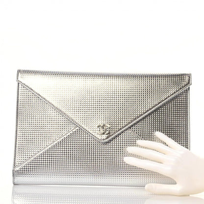 Chanel Metallic Lambskin Embossed Envelope Clutch Silver 2 of 10