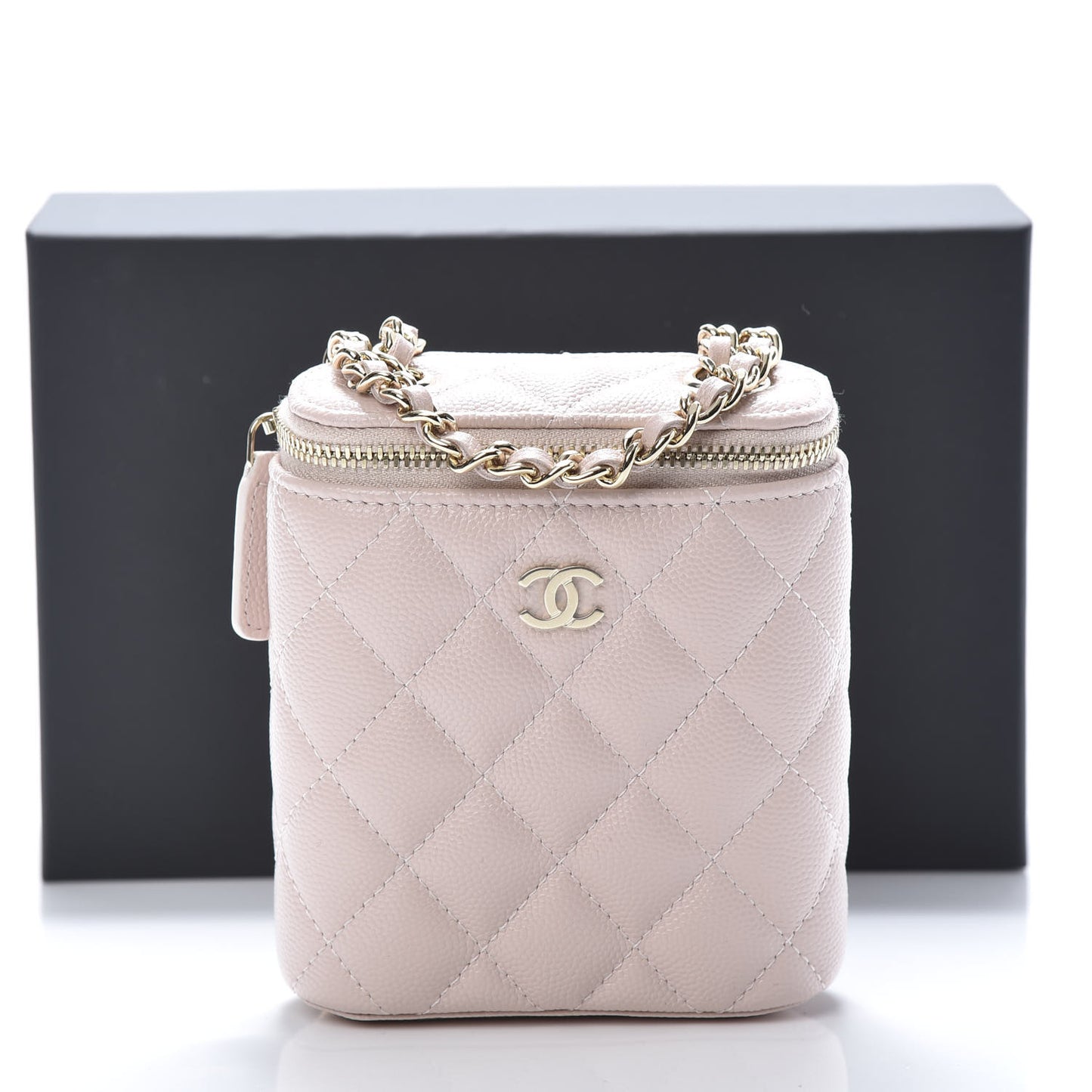 Caviar Quilted Small Vertical Coco Beauty Vanity Case With Chain Light Pink