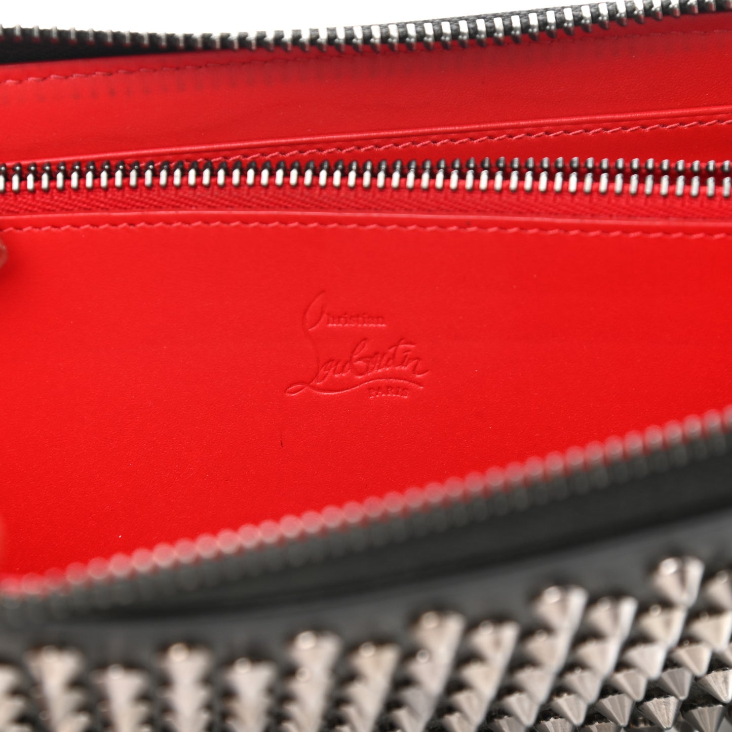 Calfskin Panettone Spiked Zip Around Wallet Black