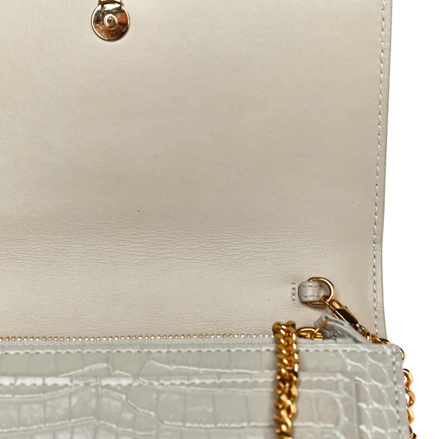 Calfskin Crocodile Embossed Monogram Sunset Chain Wallet Blanc Vintage