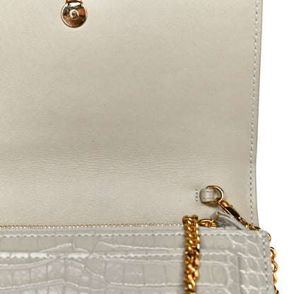 Saint Laurent Calfskin Crocodile Embossed Monogram Sunset Chain Wallet Blanc Vintage 10 of 10