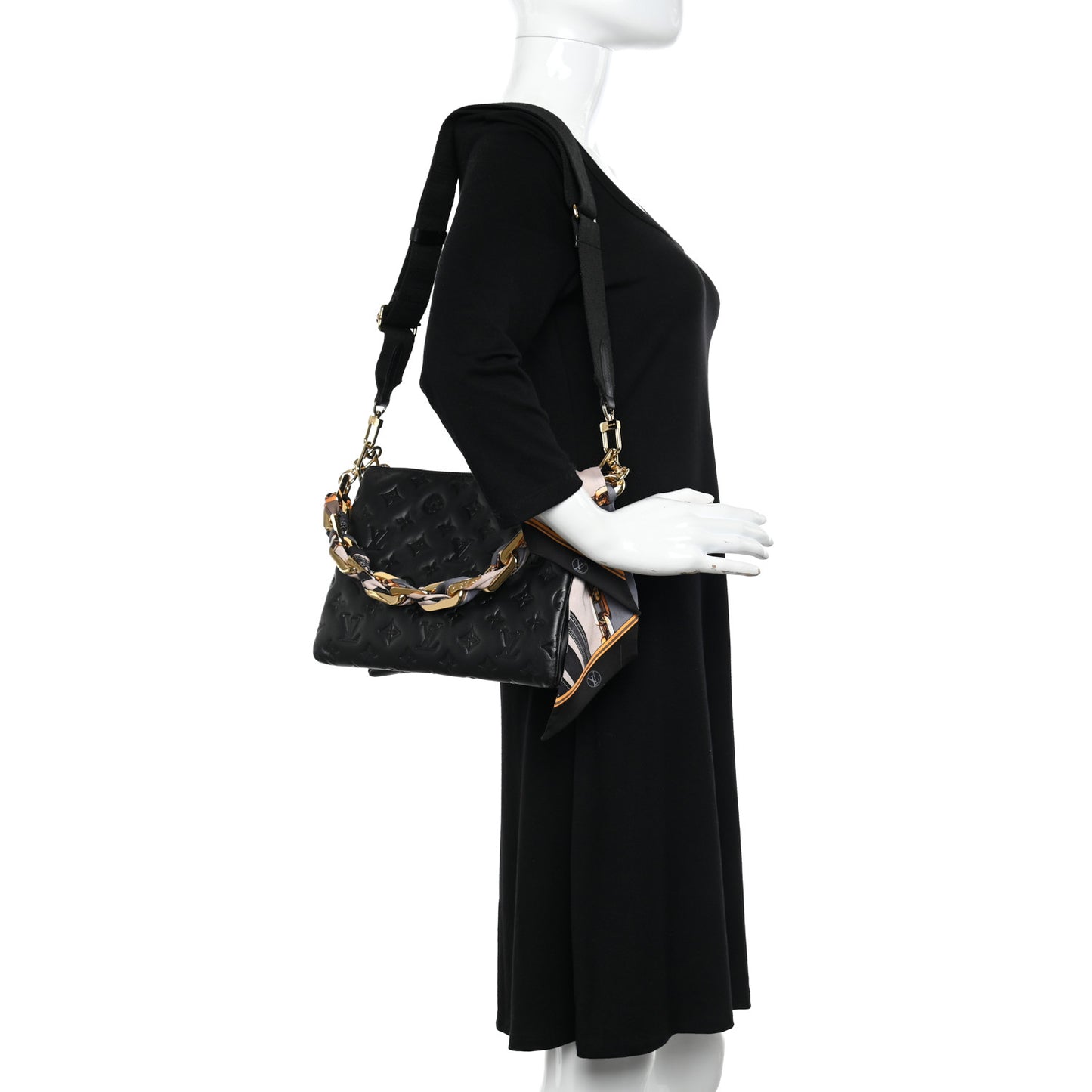 Lambskin Embossed Monogram Scarf Coussin PM Black