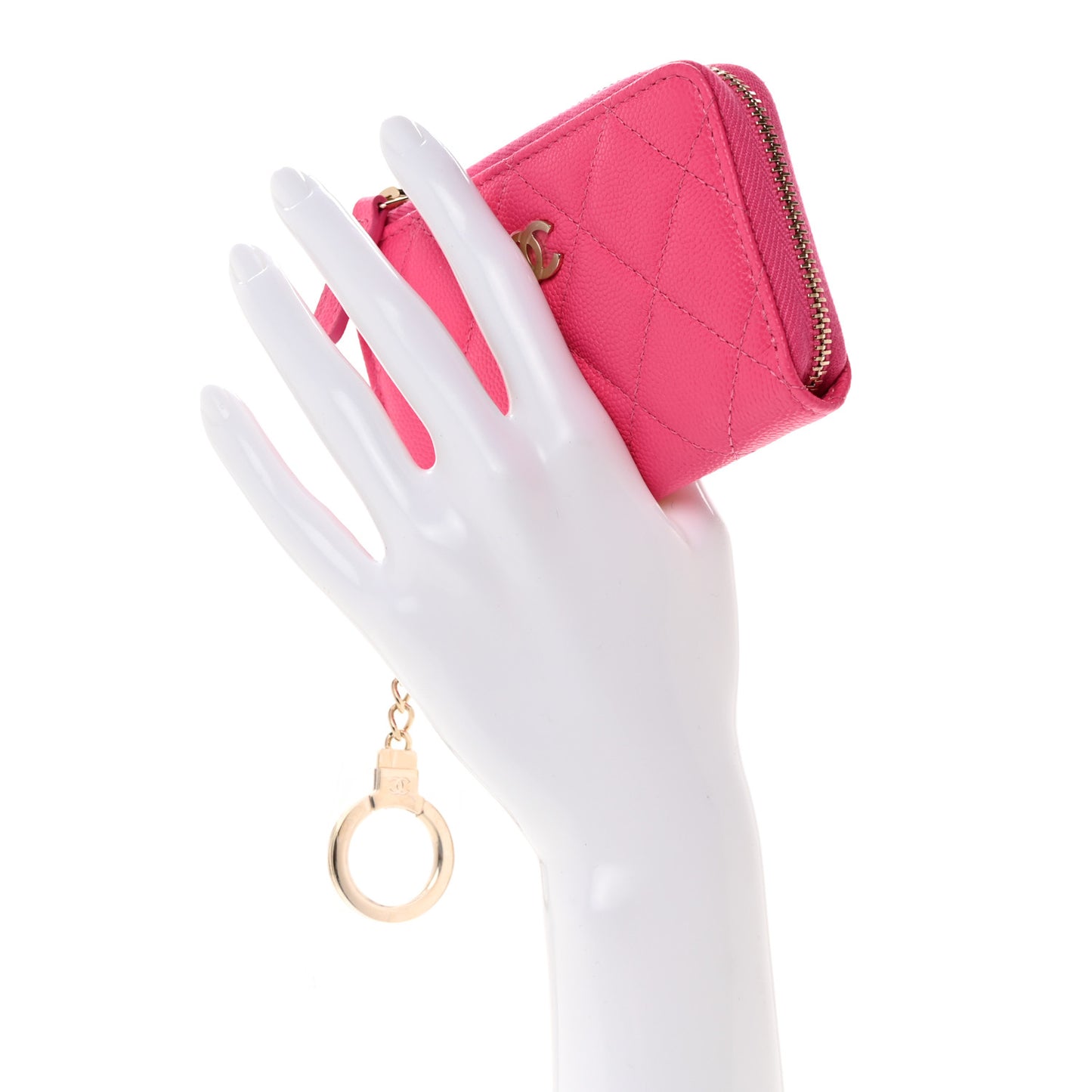 Caviar Quilted Zipped Key Holder Case Pink