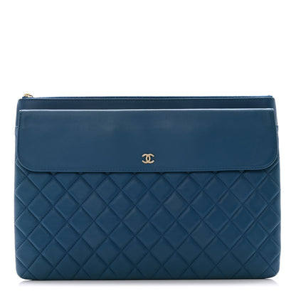Chanel Lambskin Quilted Large Flap Cosmetic Case Blue 1 of 11