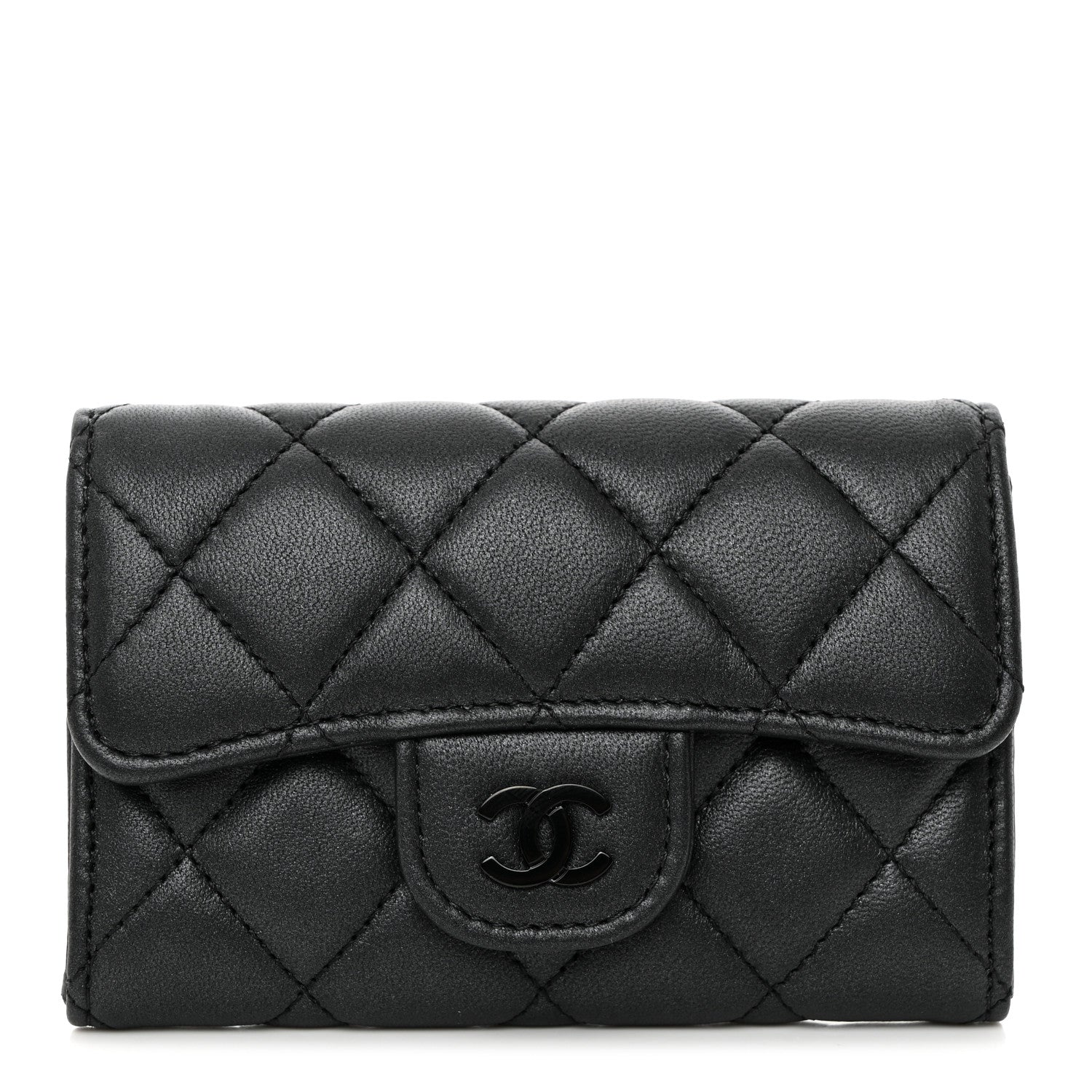 Chanel Pearly Lambskin Quilted Flap Card Holder Wallet So Black 1 of 9