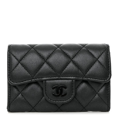 Chanel Pearly Lambskin Quilted Flap Card Holder Wallet So Black 1 of 9