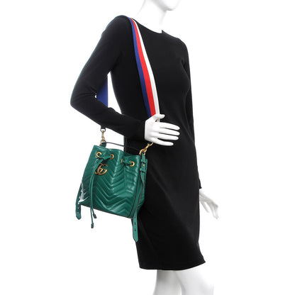 Gucci Calfskin Matelasse Sylvie Web GG Marmont Bucket Bag Emerald Green 2 of 7