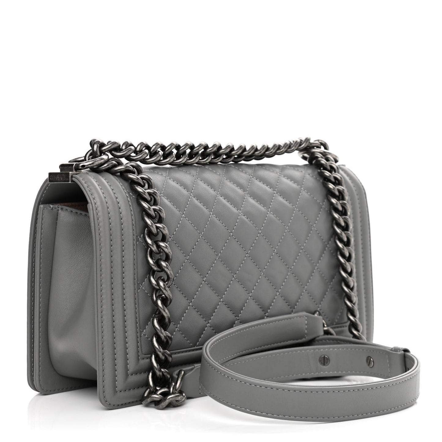 Calfskin Quilted Medium Boy Flap Grey