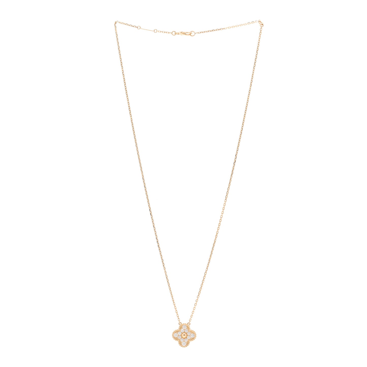 18K Yellow Gold Diamond Vintage Alhambra Pendant Necklace