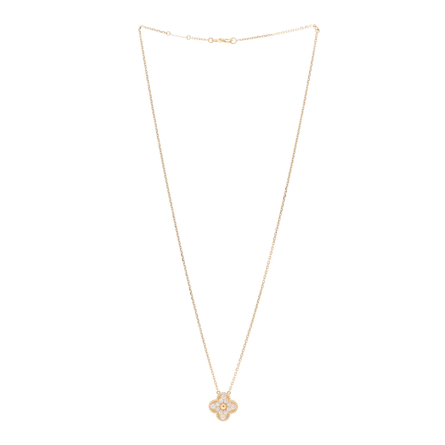 Van Cleef & Arpels 18K Yellow Gold Diamond Vintage Alhambra Pendant Necklace 3 of 5