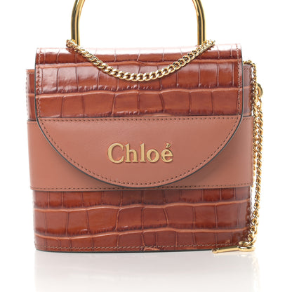 Chloe Calfskin Crocodile Embossed Small Aby Lock Chestnut Brown 8 of 10