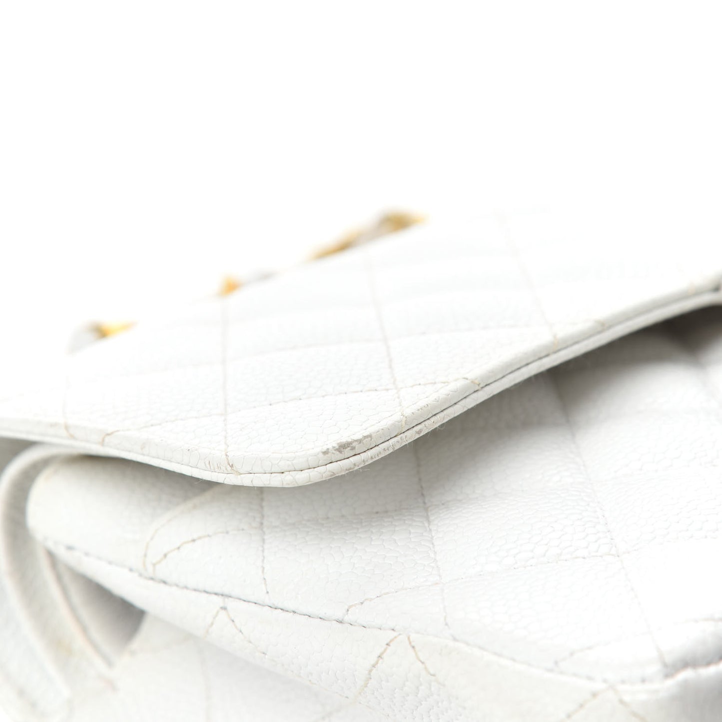 Caviar Quilted Medium Double Flap White