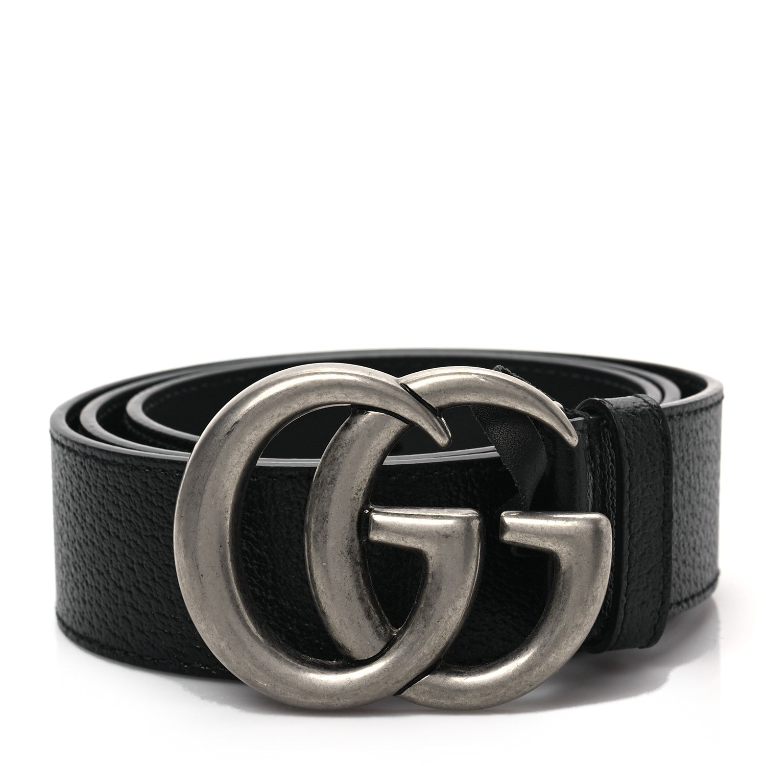 Gucci Textured Dollar Calfskin Nickel Double G 40mm Belt 90 36 Black 1 of 4