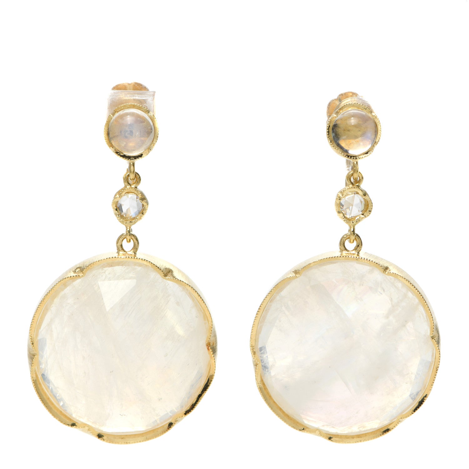 Irene Neuwirth 18K Yellow Gold Diamond Moonstone Screw-Back Drop Earrings 1 of 4