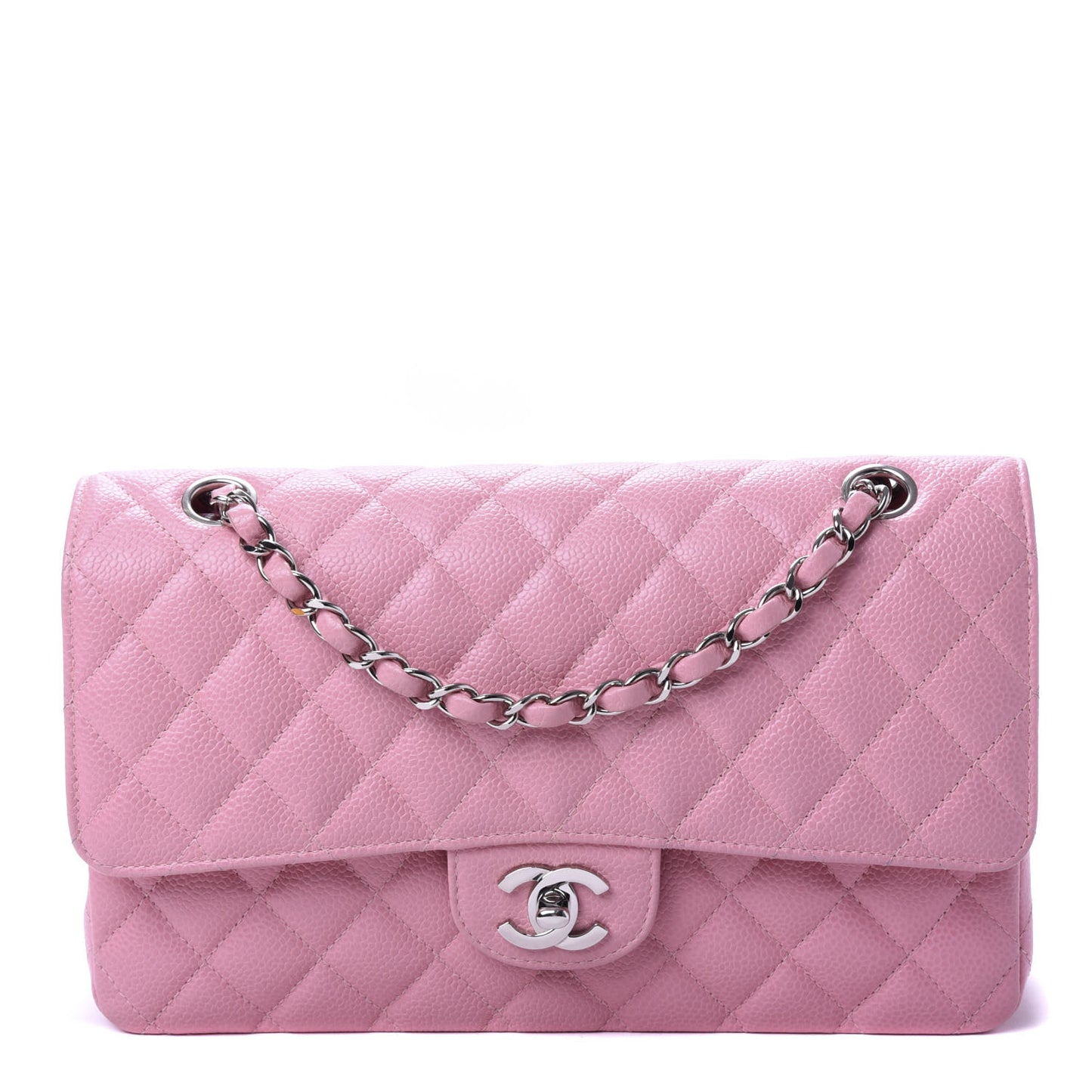 Caviar Quilted Medium Double Flap Pink