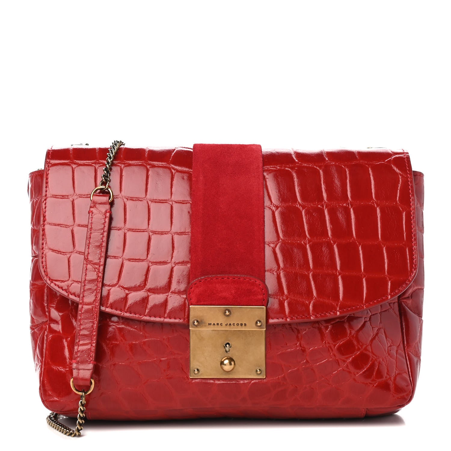 Marc Jacobs Calfskin Crocodile Embossed Mini Polly Shoulder Bag Flame 1 of 8