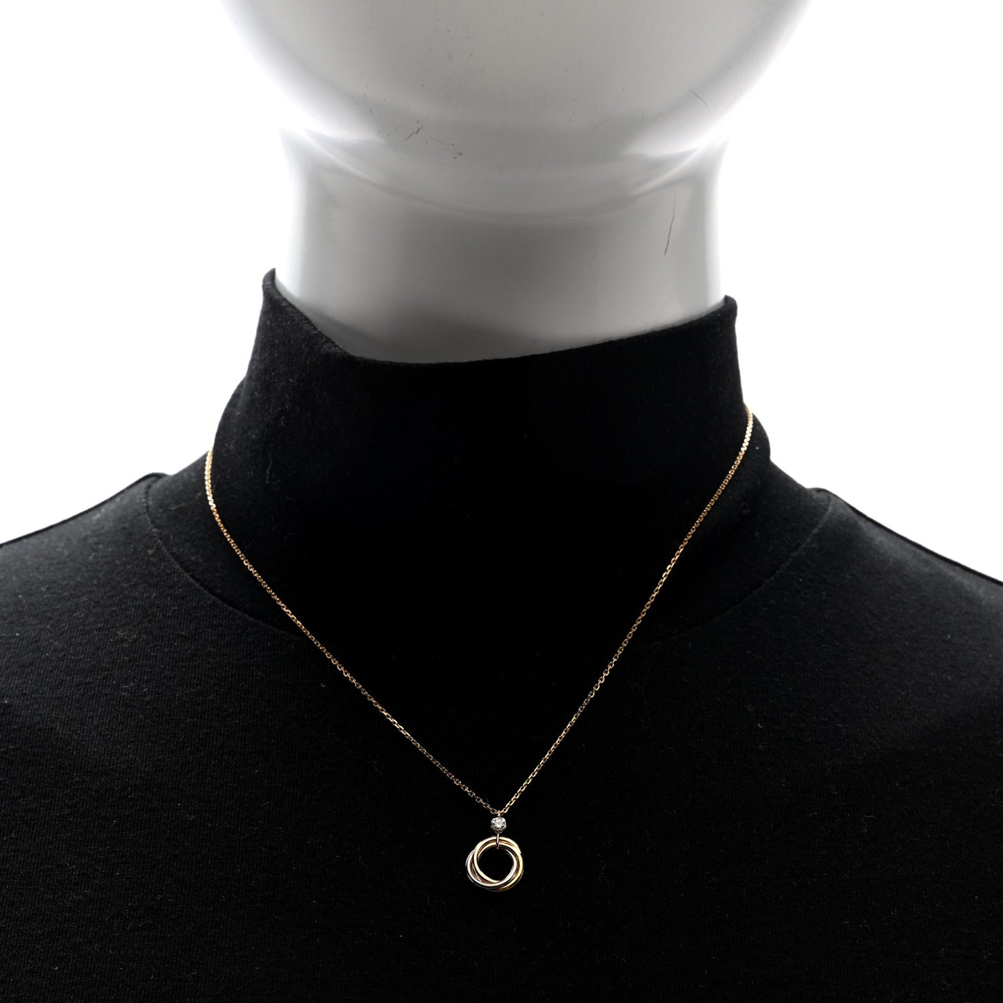 18K Pink Yellow White Gold Diamond Trinity Pendant Necklace