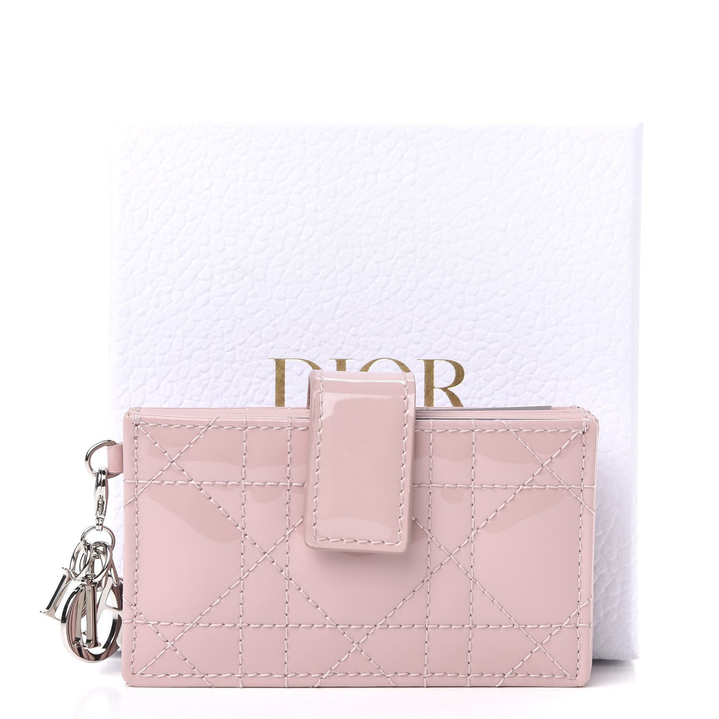 Patent Cannage Lady Dior 5-Gusset Card Holder Pink