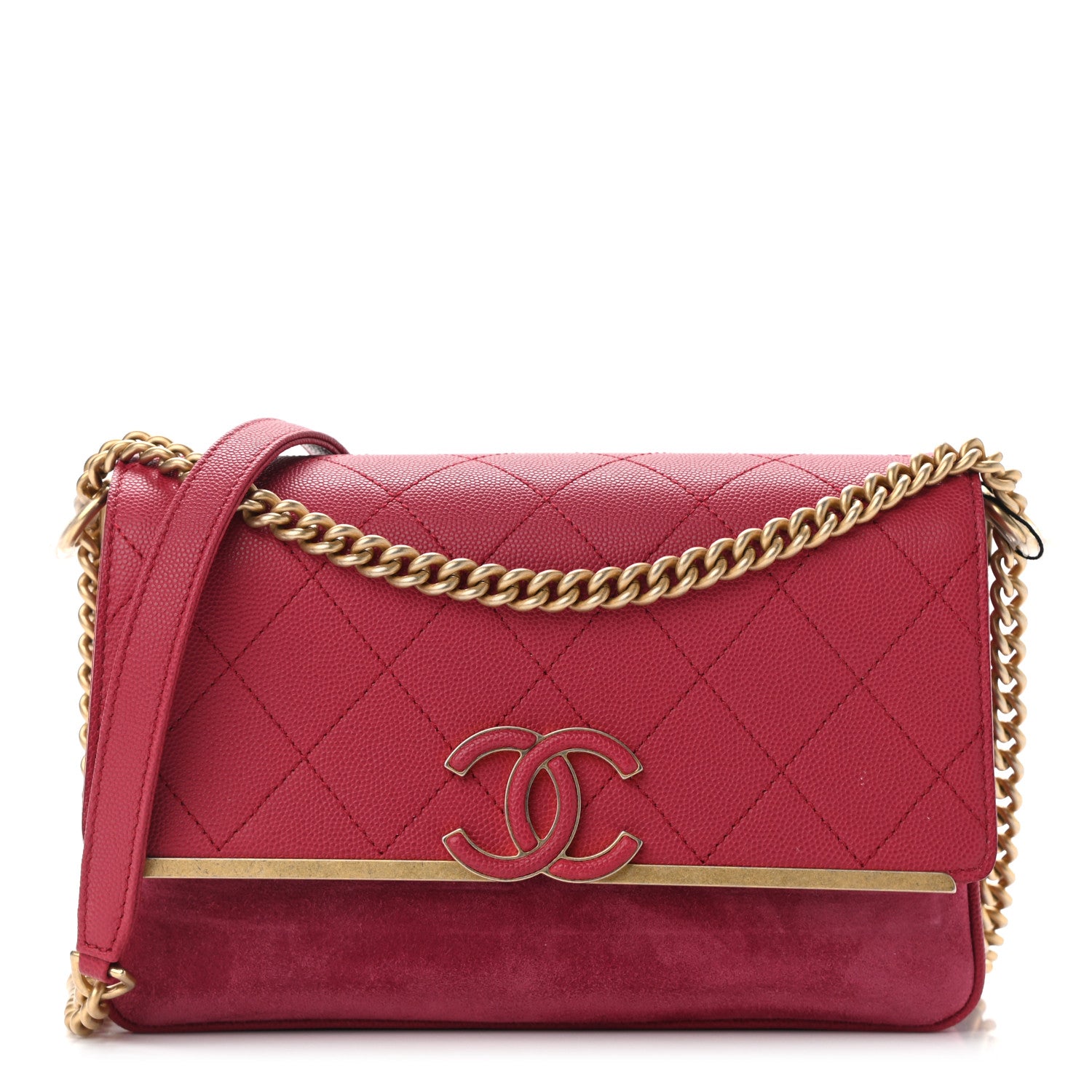 Chanel Grained Calfskin Stitched Small Enamel CC Flap Bag Pink 1 of 9