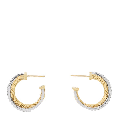 David Yurman 18K Yellow White Gold Diamond 23mm Crossover Cable Hoop Earrings 3 of 4
