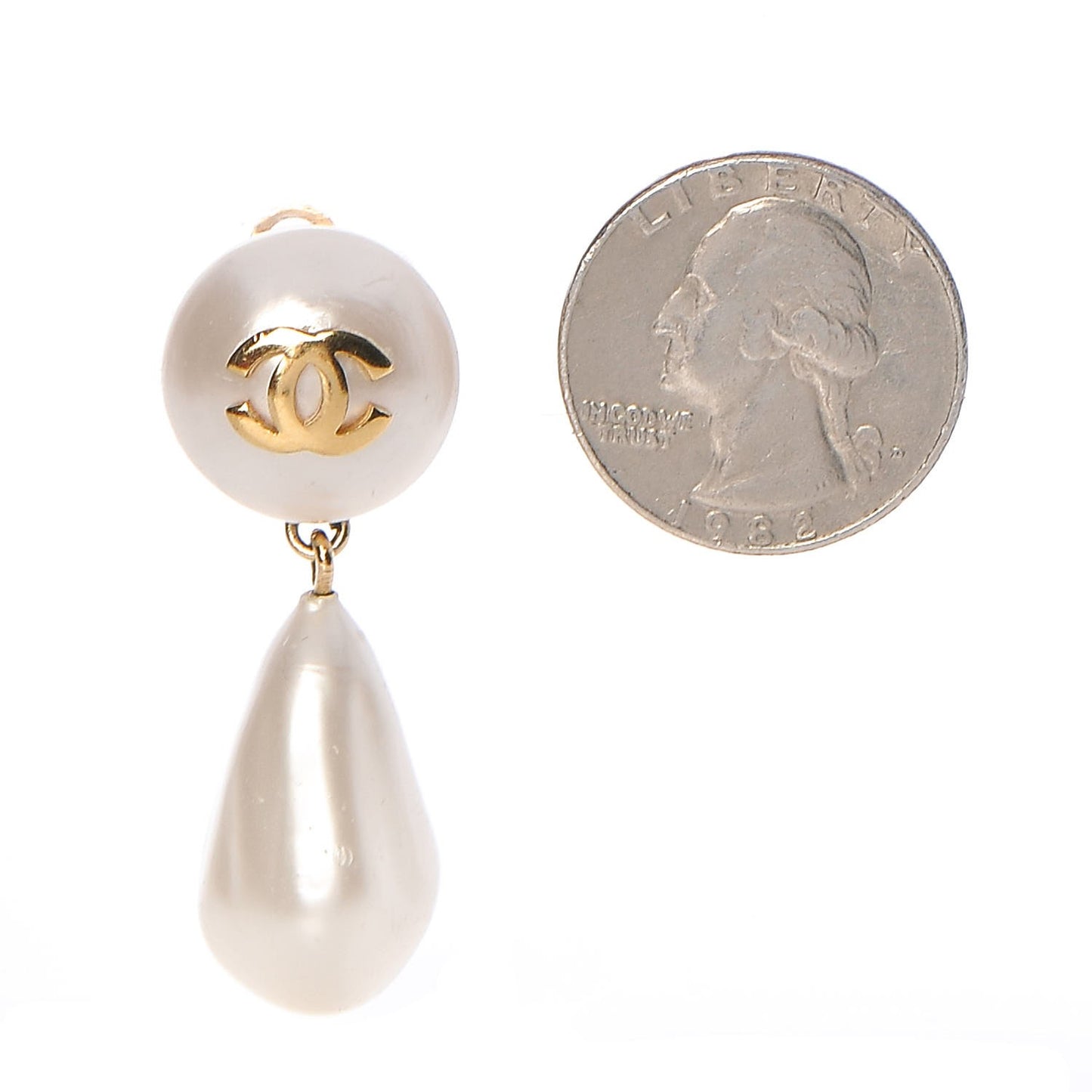 Pearl CC Drop Clip On Earrings Gold