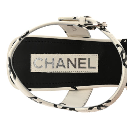Chanel Printed Lambskin CC Platform Sandals 39.5 White Black 7 of 9