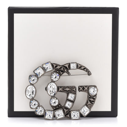 Gucci Metal Crystal Double G Brooch Silver 5 of 5