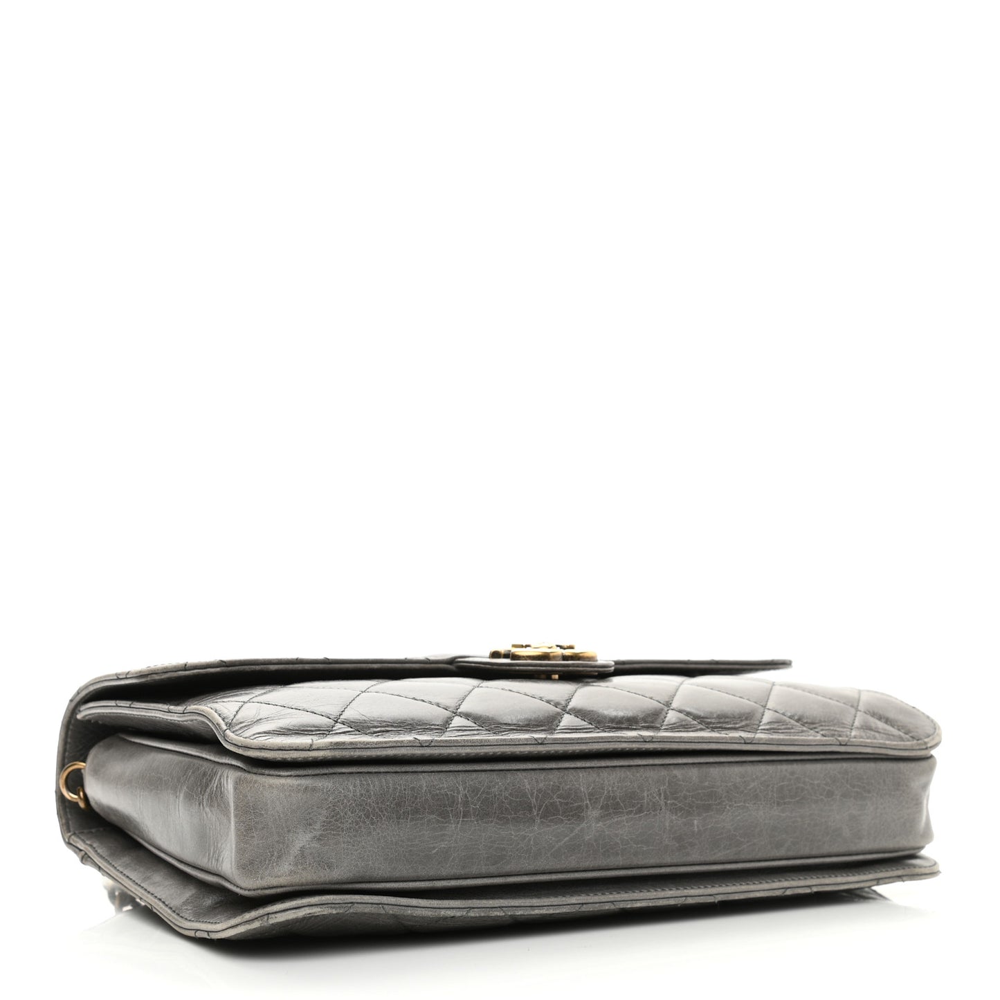 Glazed Calfskin Quilted Large Perfect Edge Flap Grey