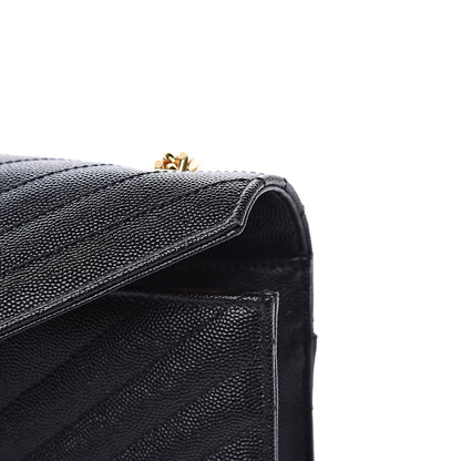 Saint Laurent Grain De Poudre Matelasse Chevron Large Monogram Satchel Black 9 of 11