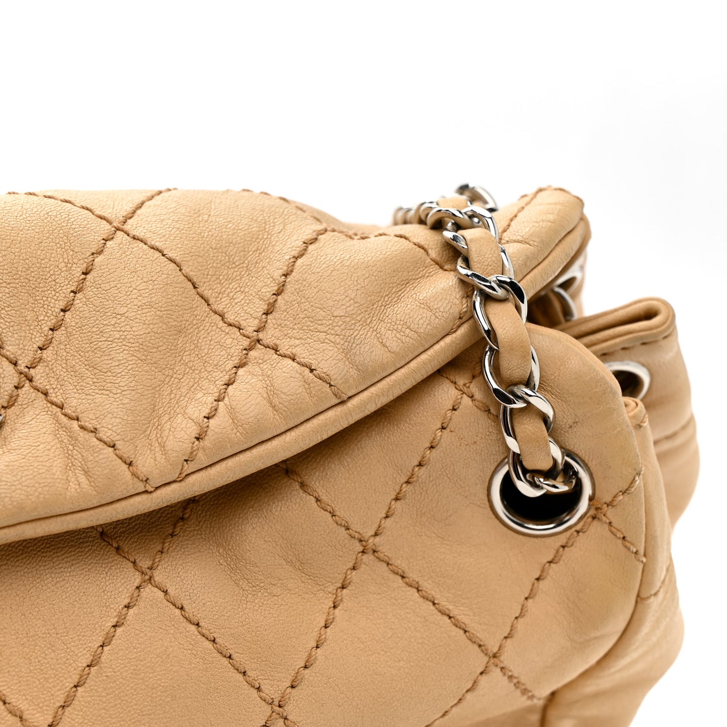 Lambskin Stitched Accordion Tote Beige