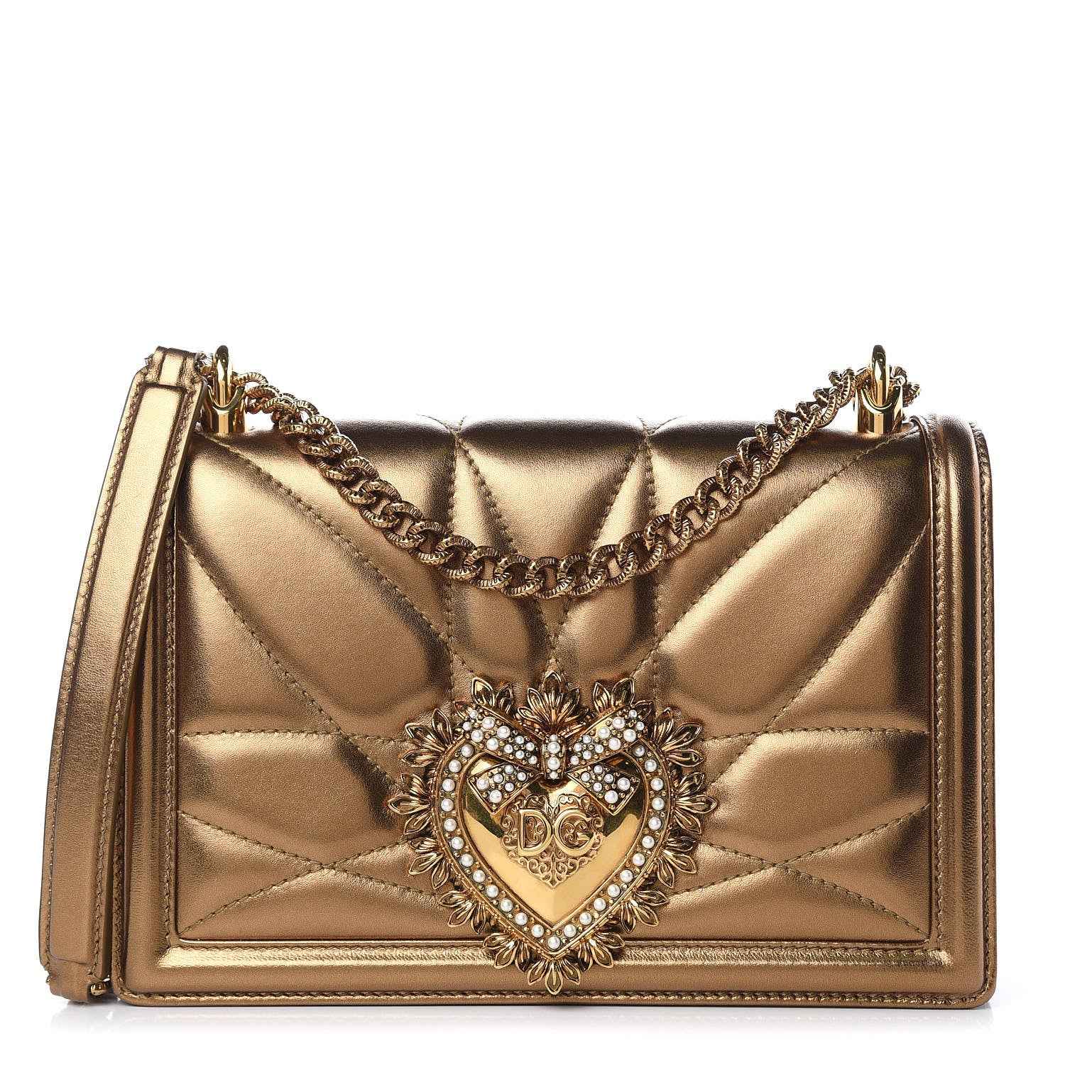 Dolce & Gabbana Metallic Calfskin Medium Devotion Crossbody Bag Gold 1 of 12