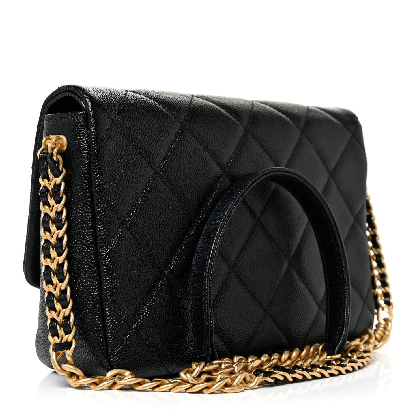 Shiny Caviar Quilted Small Chain Melody Flap Black