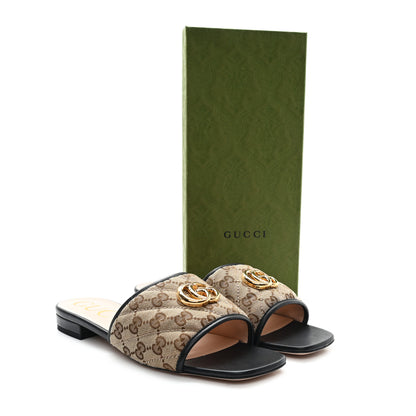 Gucci Monogram Matelasse Diagonal GG Marmont Flat Slide Sandals 40 Beige Ebony Black 10 of 10